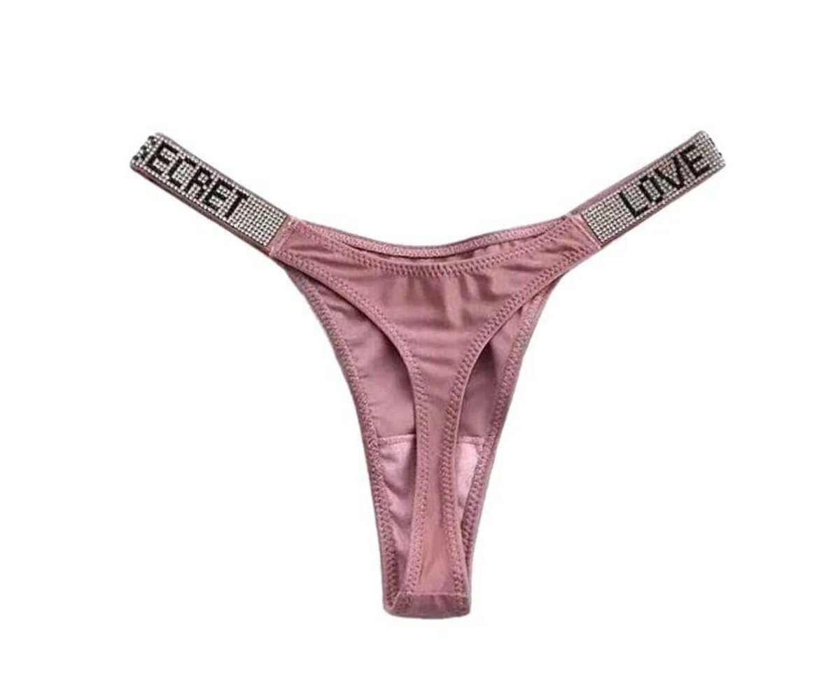 Love Salve Rhinestone Embellished Cotton Thong: Dazzling Brazilian Lingerie for Women - Love Salve